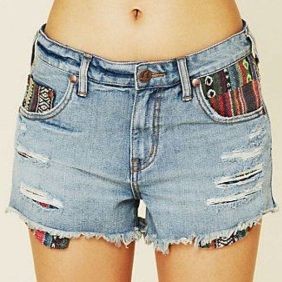 Free People Tribal Cutoff Distressed Size 25 Denim Shorts - Picture 1 of 4